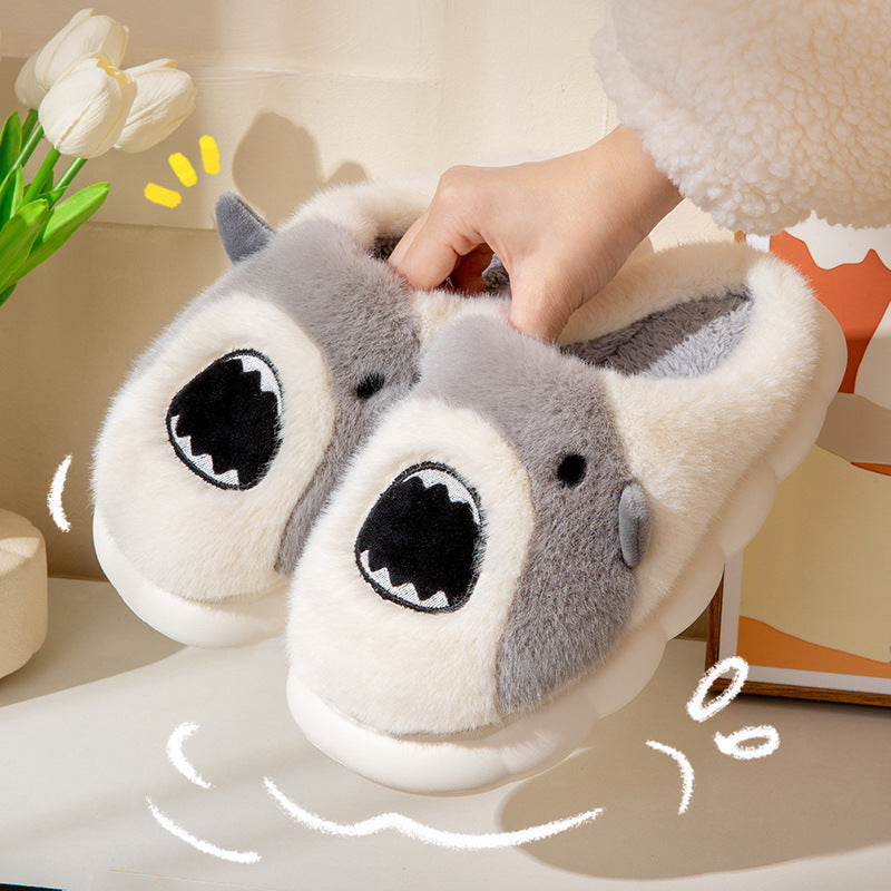 Women's Shark Slippers - Cute Cartoon Warm Winter Plush Fuzzy Shoes