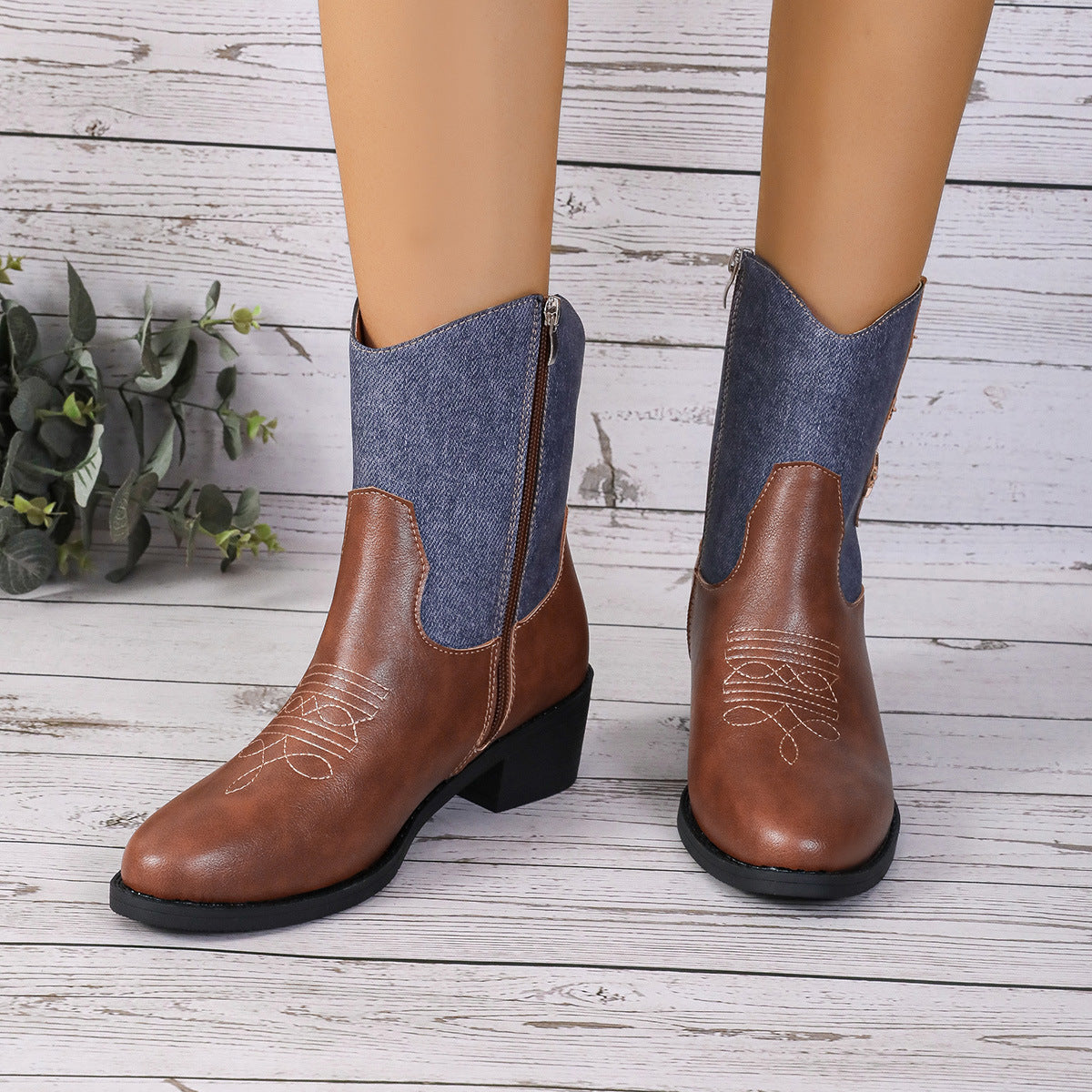 Denim Patchwork Boots