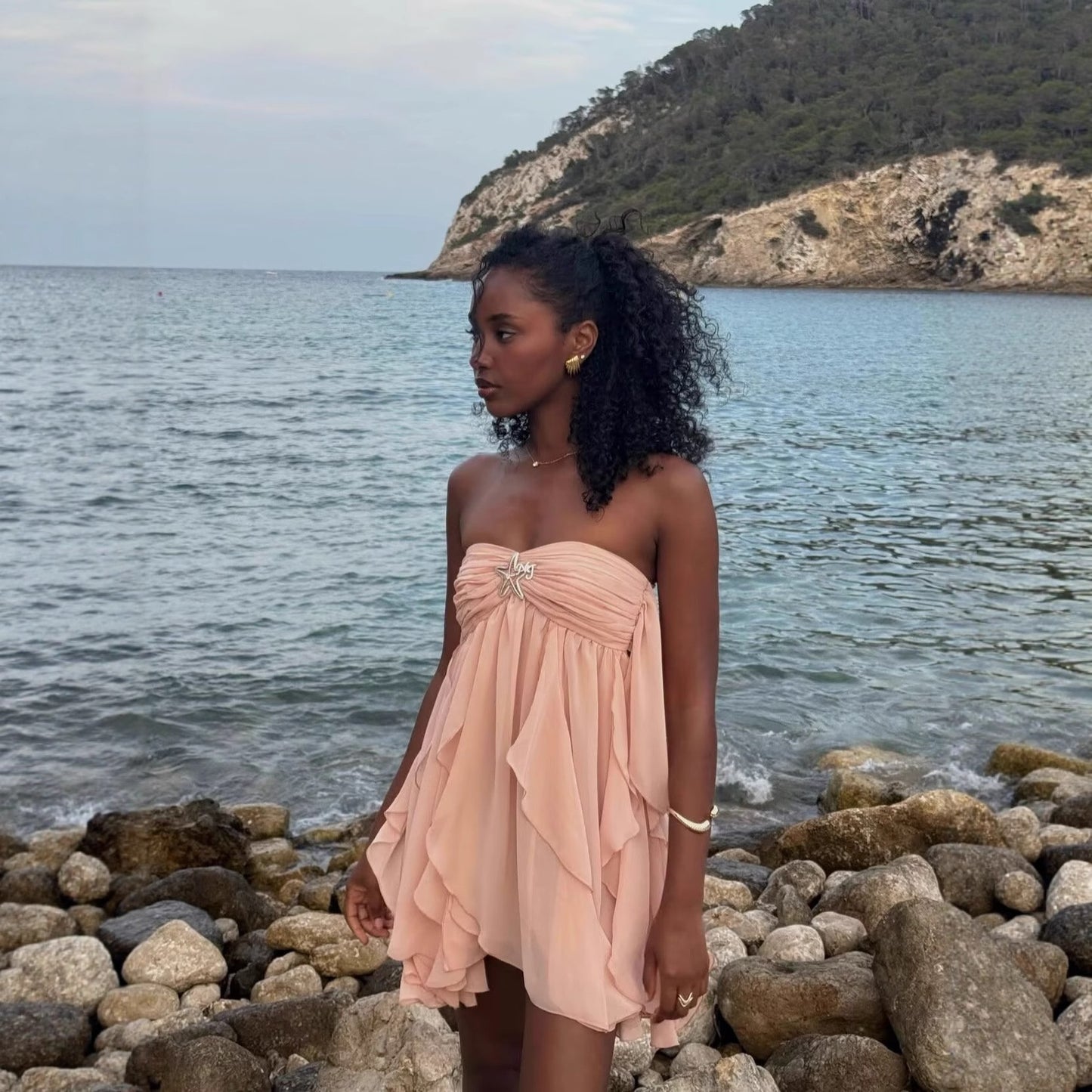 Backless Lace Short Floral Print Dress