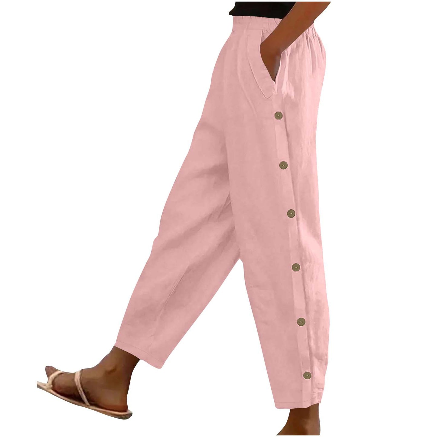 Mid-Rise Cotton-Linen Casual Loose-Fitting Trousers