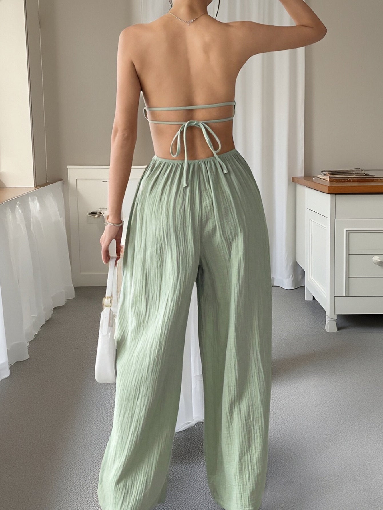 Strapless Backless Solid-Colour Jumpsuit