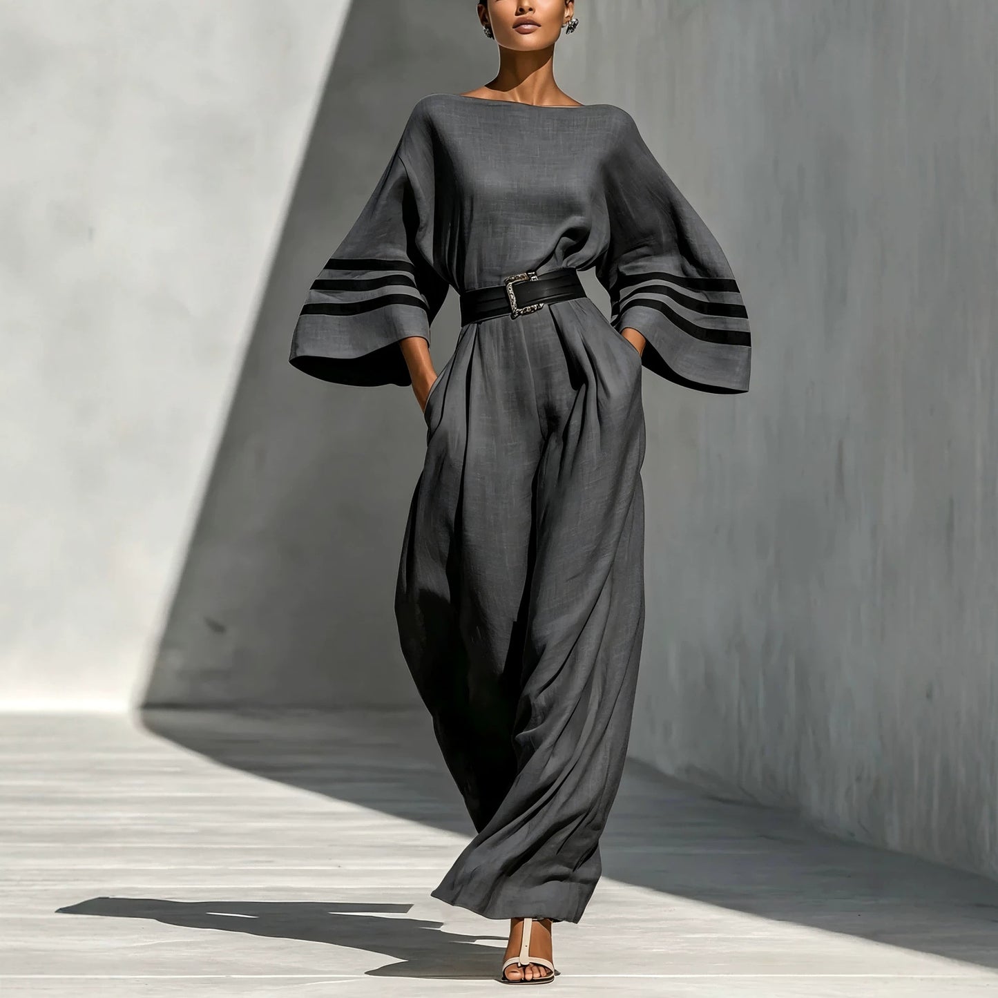 Linen-blend Minimalist Resort-style Wide-leg Jumpsuit