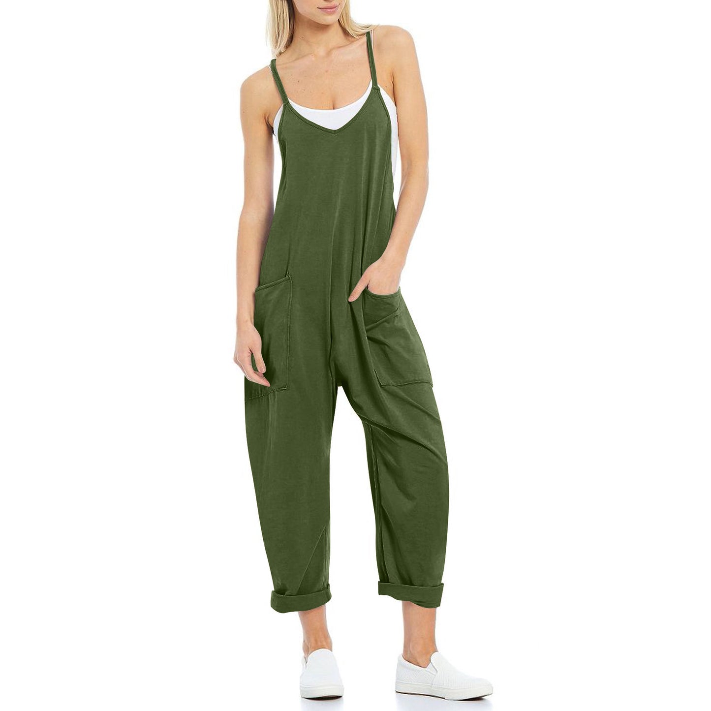 Zipper Pocket Suspender Trousers Jumpsuit