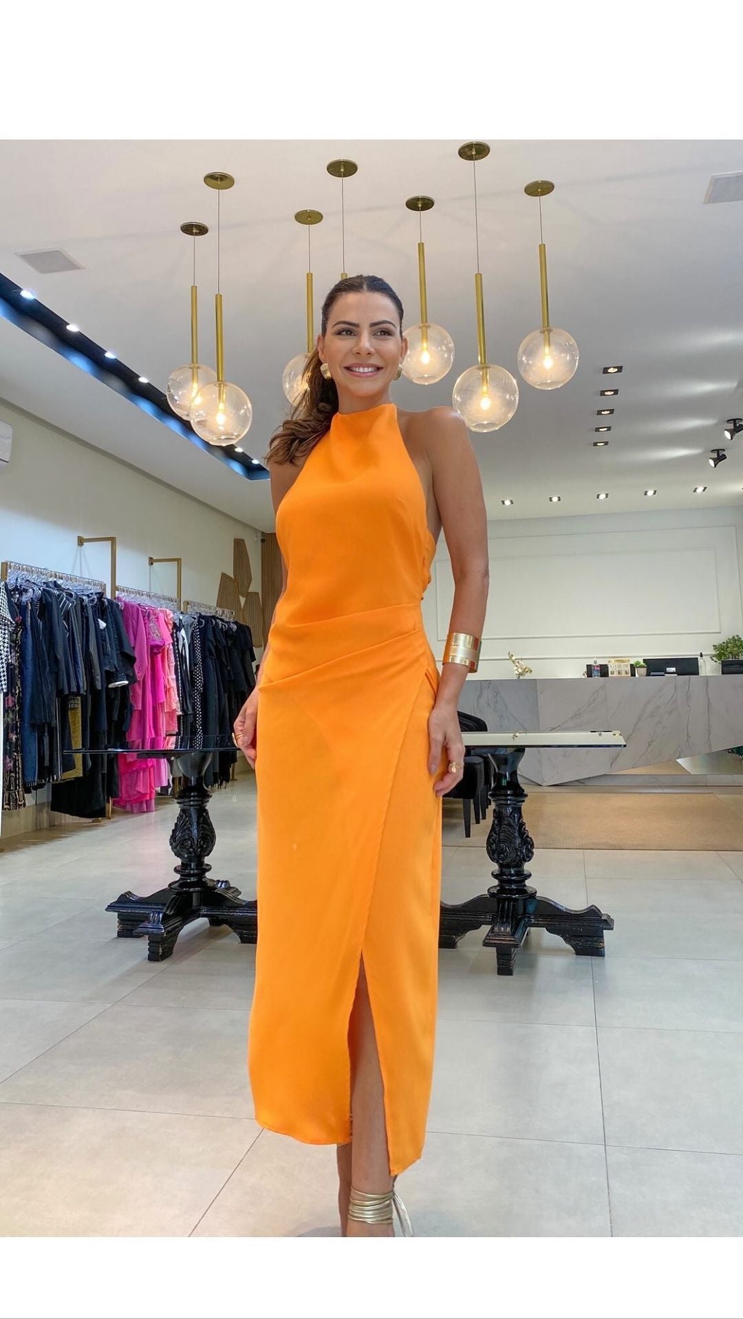 Backless Halter Slit Fold Asymmetric Dress