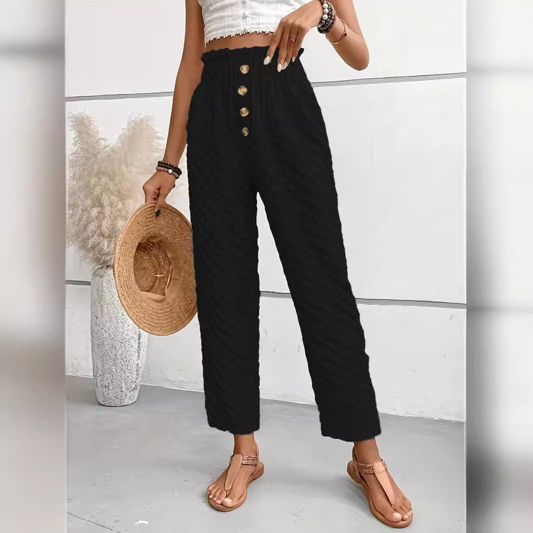 Women's Slim-Fit Buttoned Straight Loose Trousers