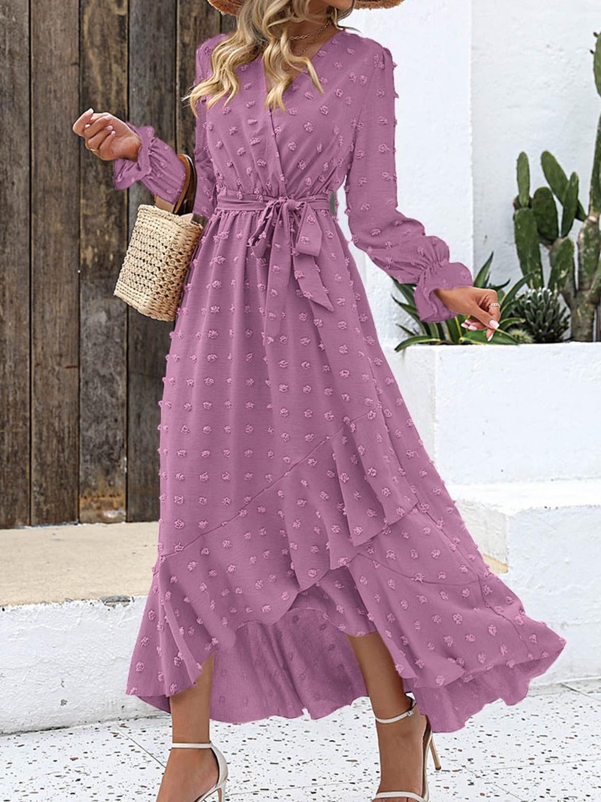 Women's Polka Dot Long-Sleeve Party Dress