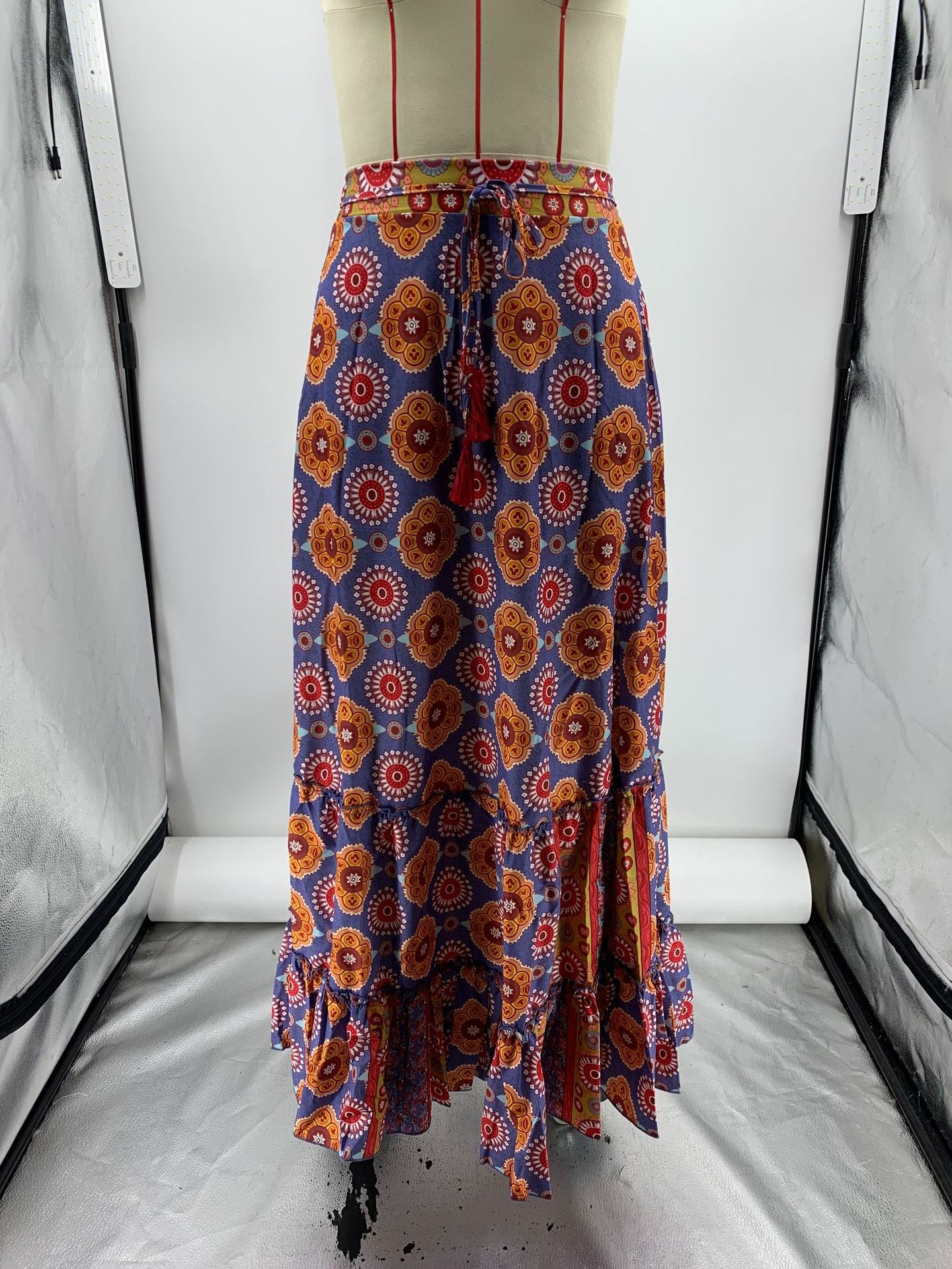 Women's Printed Long Skirt With Ruffles on the Edge