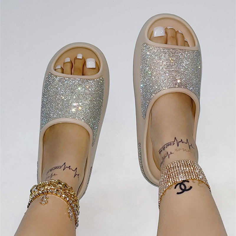 Women's Rhinestone Peep-Toe Slippers