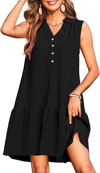 V-Neck Buttons Sleeveless Dress