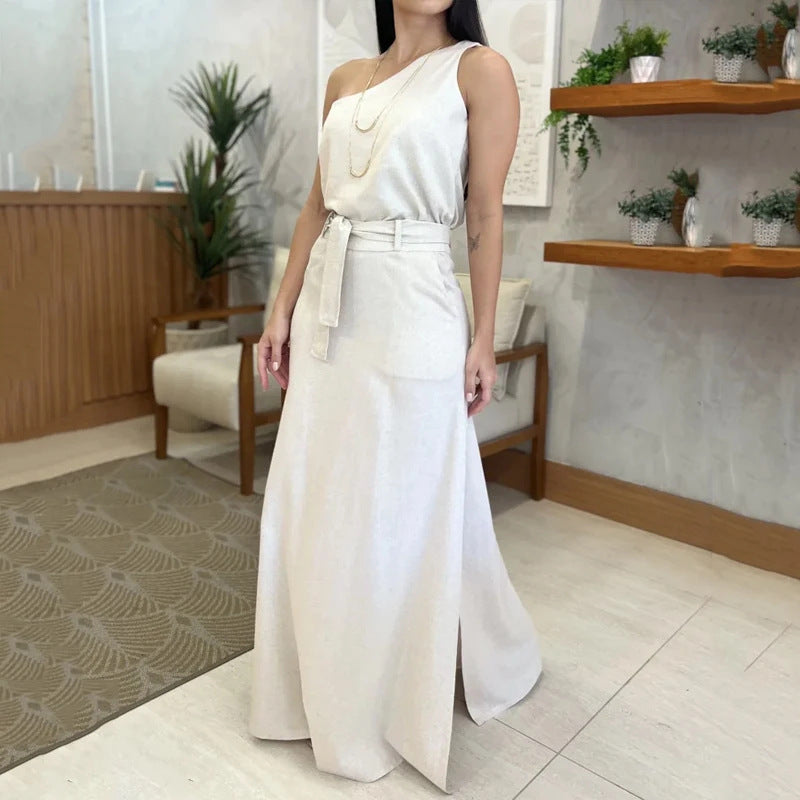Sleeveless High-Waist Slit Long Dress