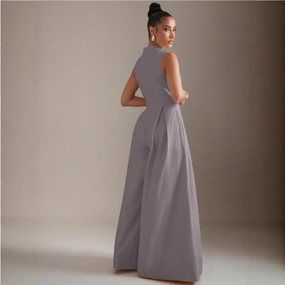 Women's Solid-color Sleeveless Zip-up Dress