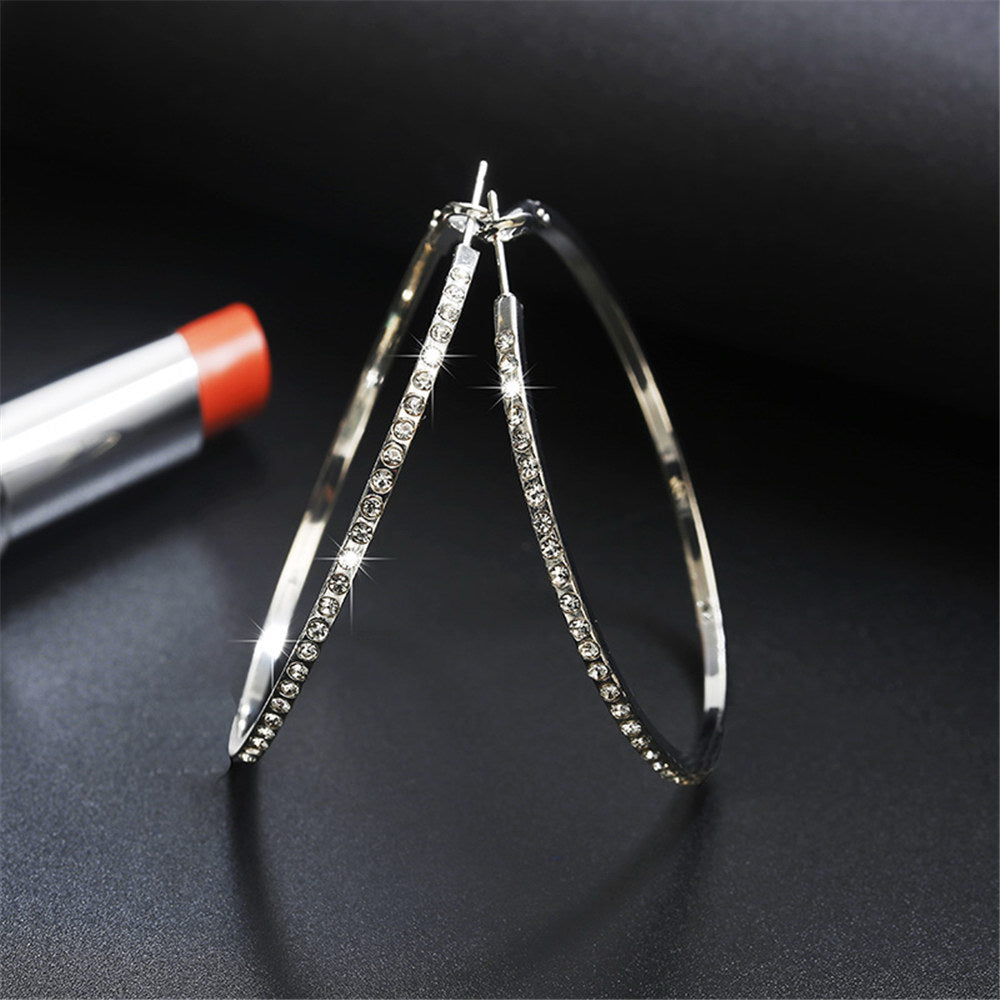 Women's Fashion Gold-Colour Hoop Earrings With Rhinestone