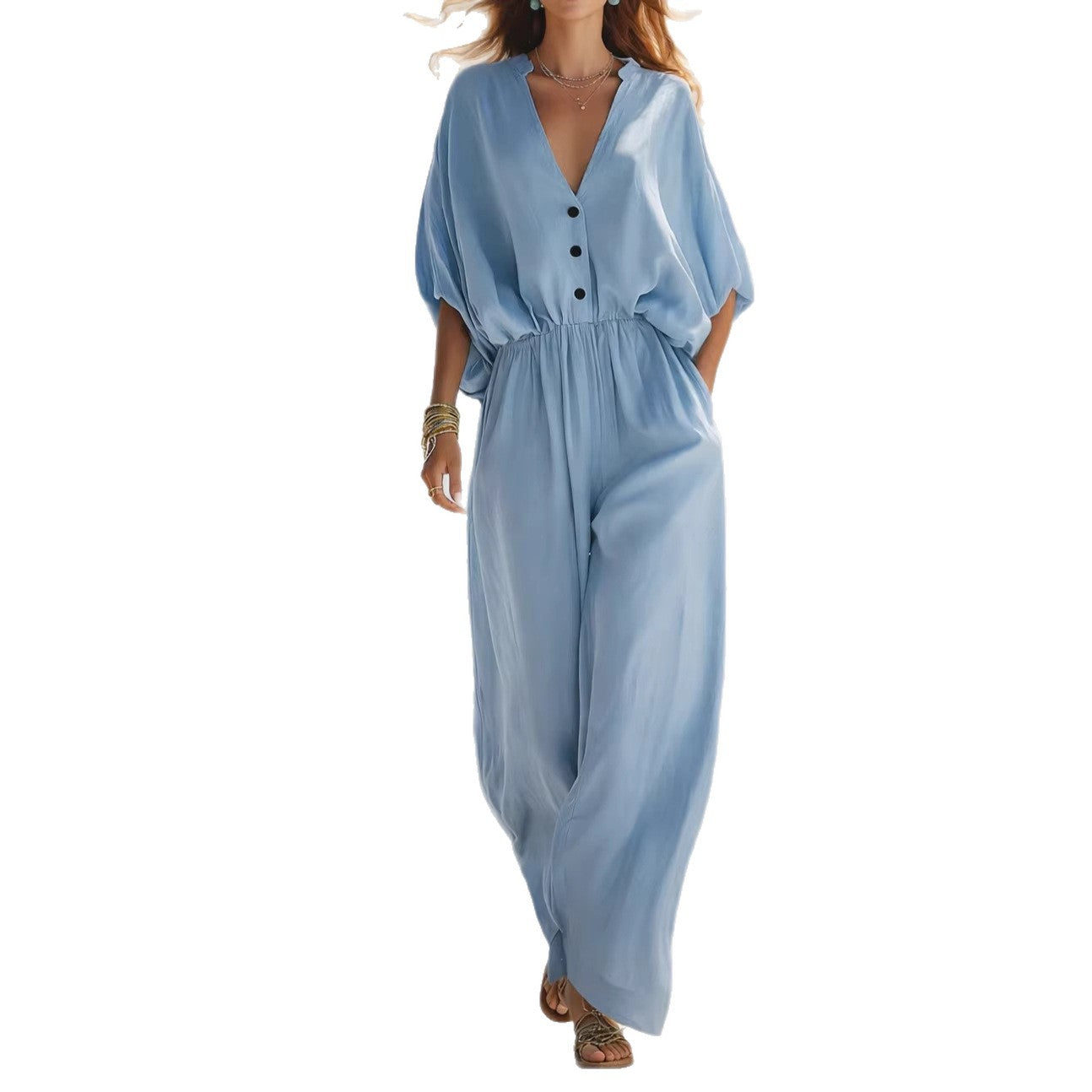 V-Neck Loose Jumpsuit