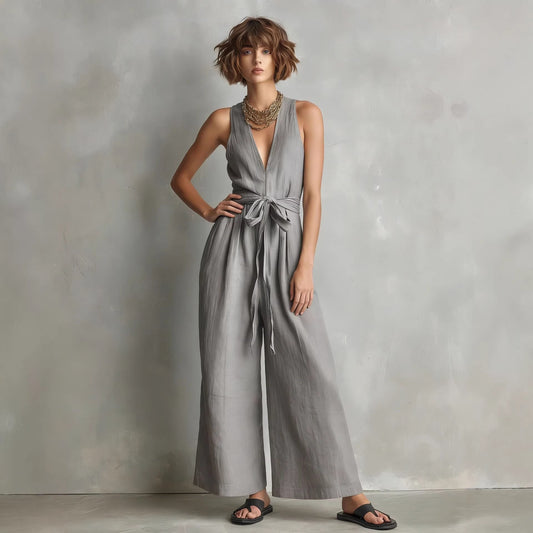 Elegant Commuter V-Neck Jumpsuit For Women