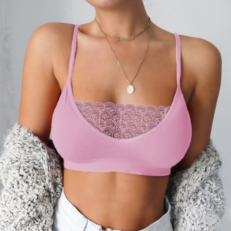 Solid-Colour Camisole Lace Vest