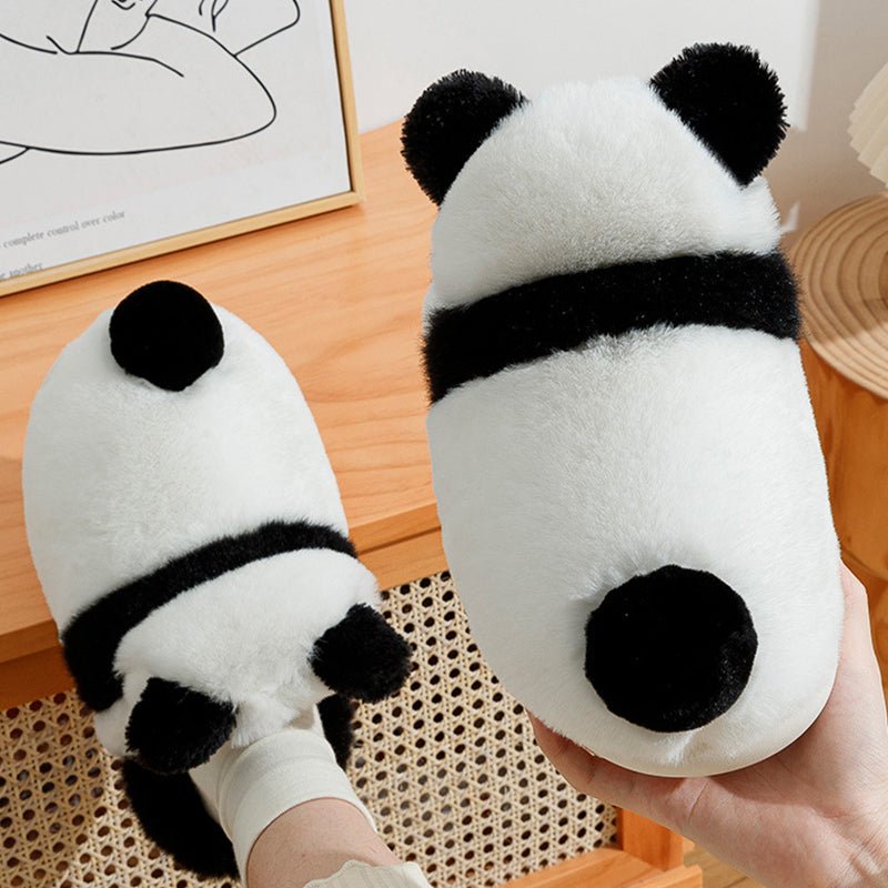 Plush Panda Slippers Warm Cartoon Shoes For Women - Thick-Sole Footwear Non-Slip Fluffy Slides