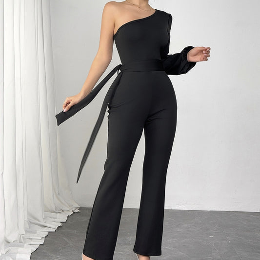 Single Shoulder Design Slimming Jumpsuit - US Only