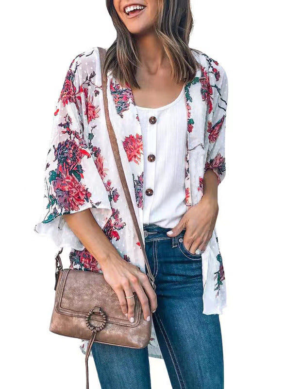 Flower Print Shirt Jacket For Women