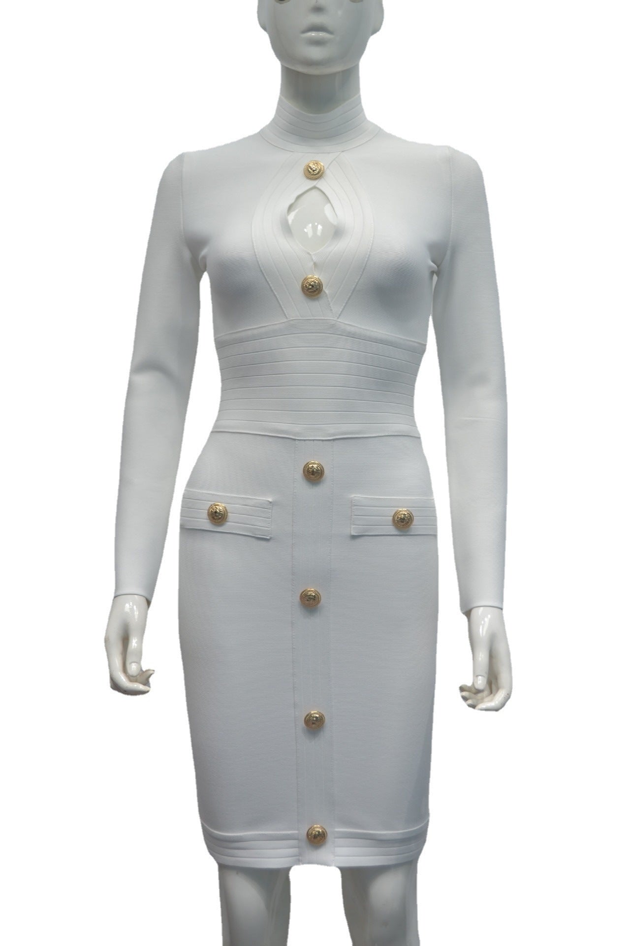 Chest-Hollow Metal Buckle Slim Sheath Bandage One-Piece Dress