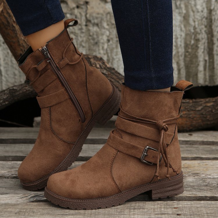 Round-Toe Buckle Boots