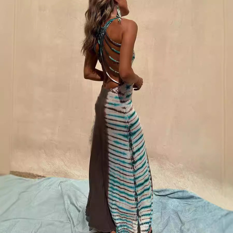 Backless Lace-Up Maxi Dress