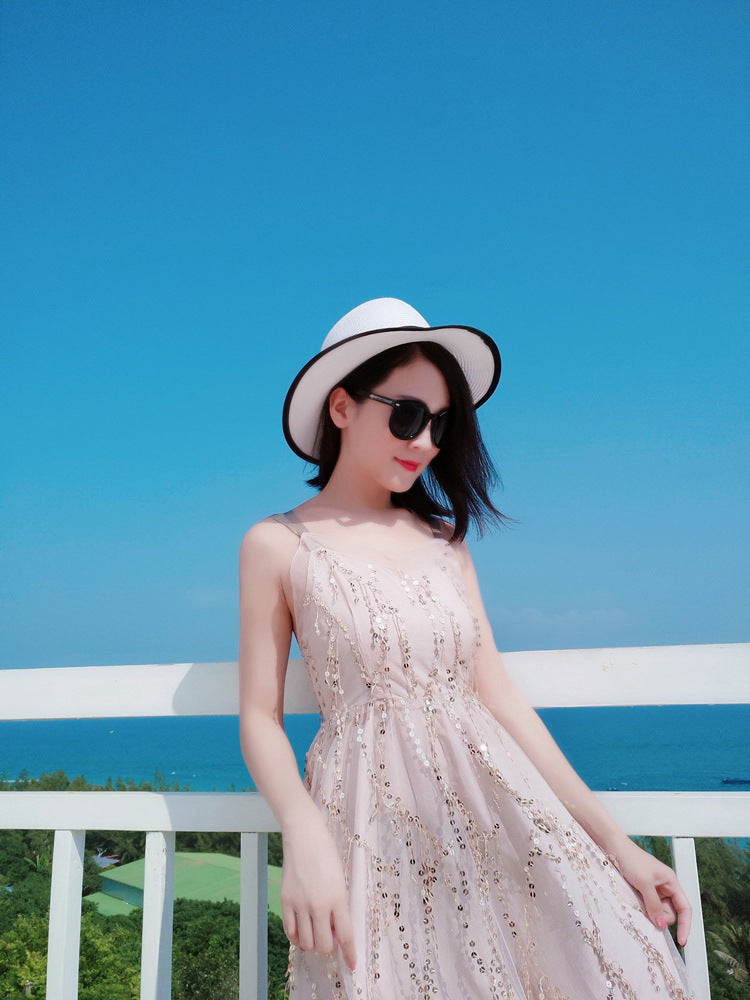 Women's Beach Sequin Suspender Backless Dress
