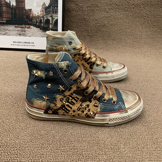 Cowboy Rivet High-Top Canvas Shoes For Women