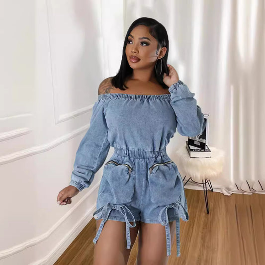 Wrapped-Chest Elastic-Waist Shorts Jumpsuit