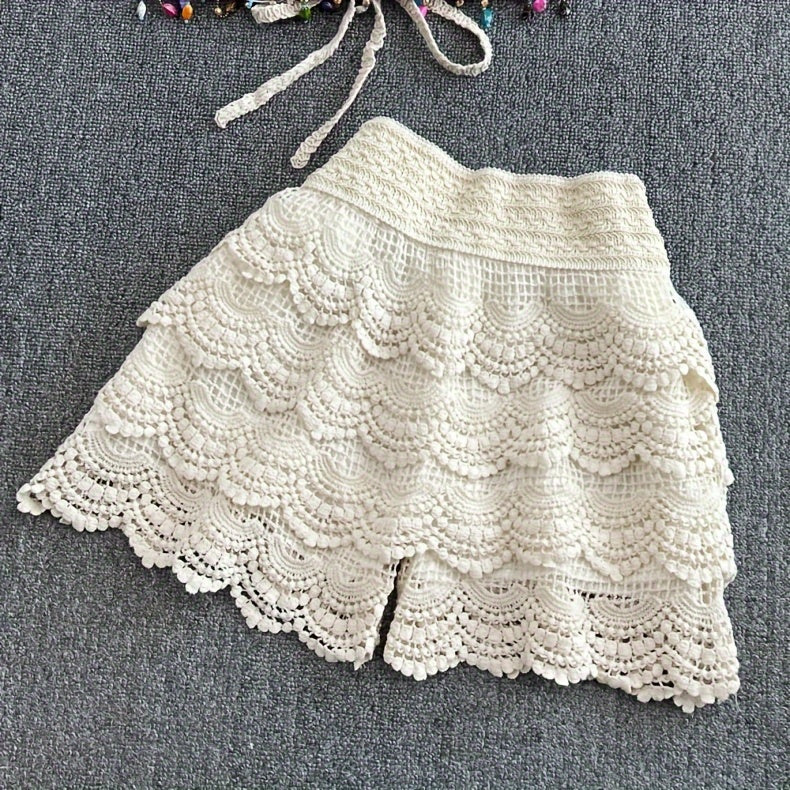 Lace Layered Crochet Embroidered Shorts