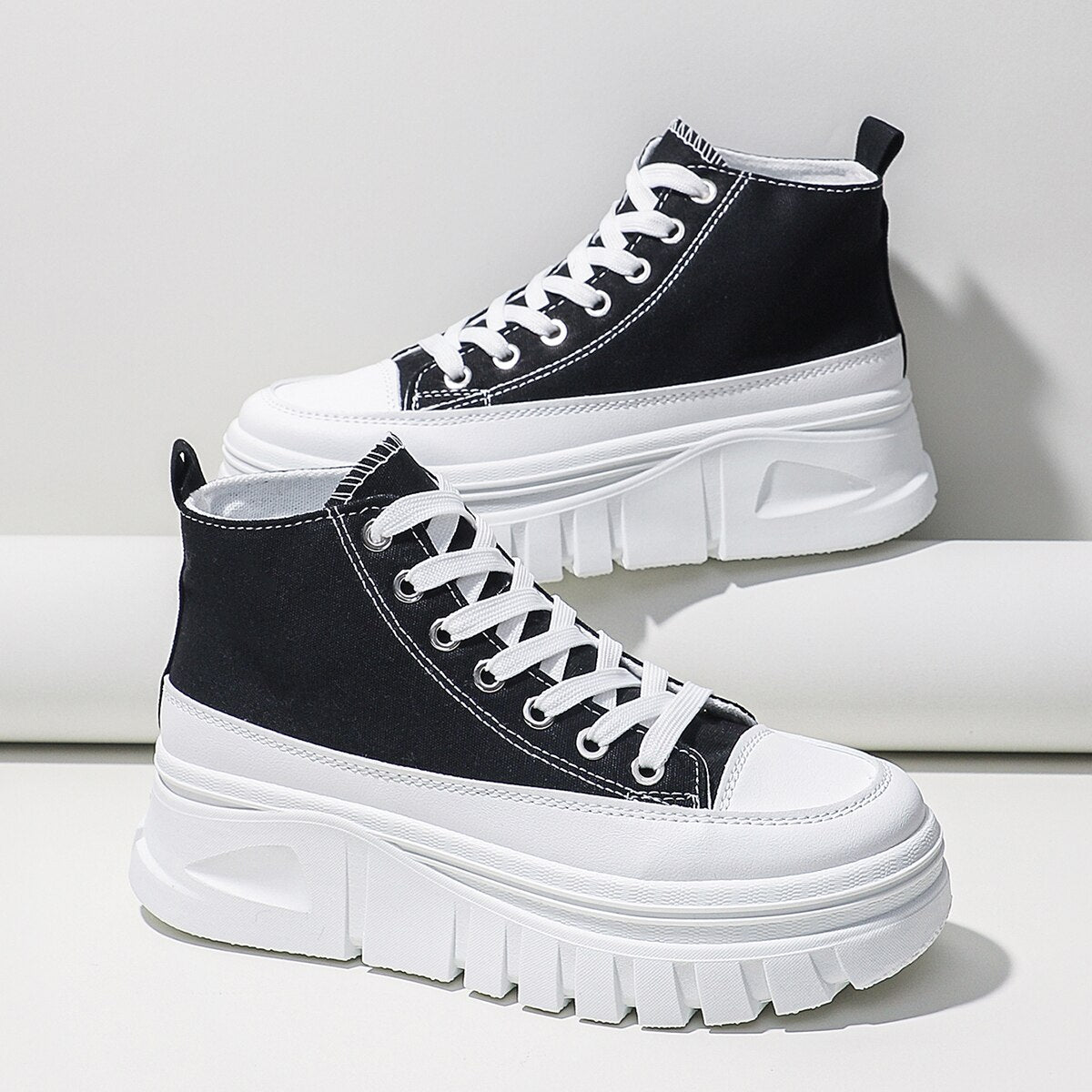 Lace-Up Front High-Top Flatform Canvas Shoes