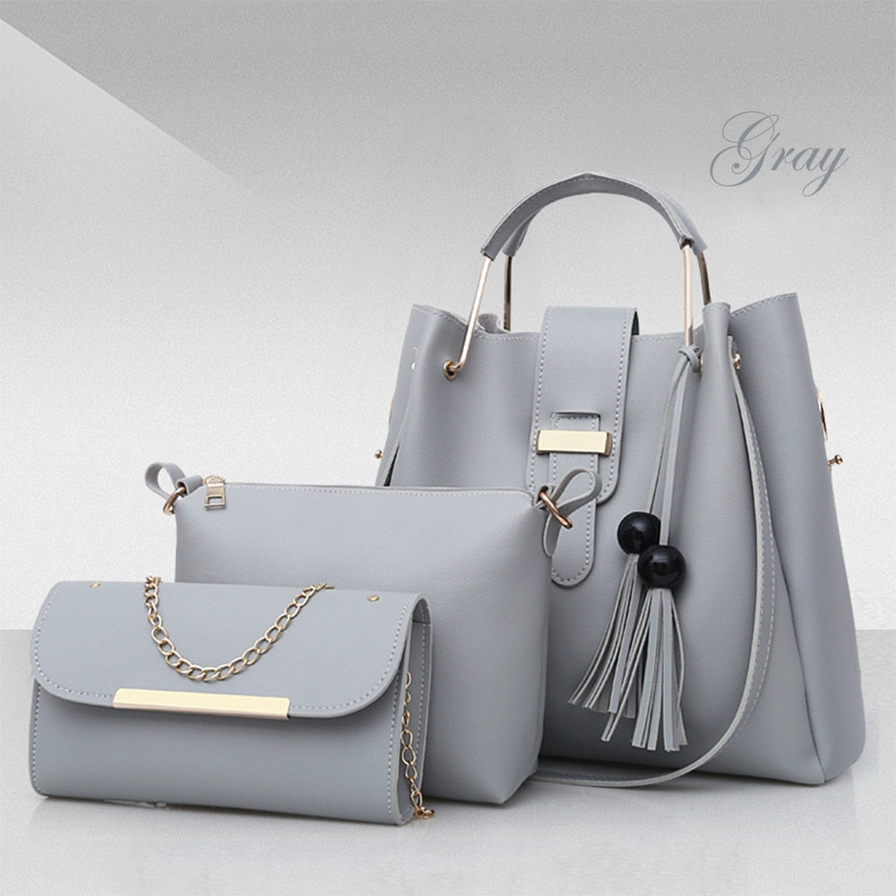 3-Piece PU Leather Shoulder Bag Set
