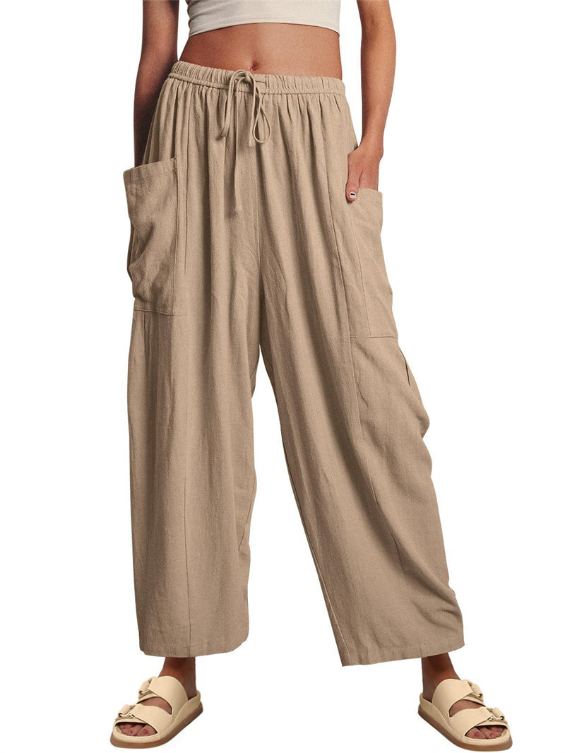 Fashion Wide-Leg Loose Elastic High-Waist Pleated Long Trousers