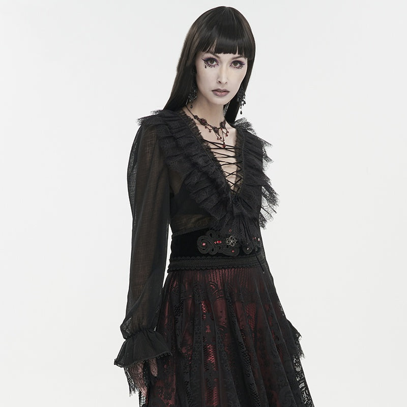 Punk Goth Lace Lace-Up Dress Shirt