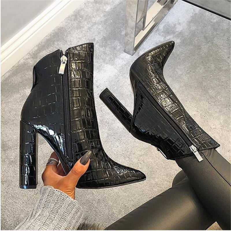 High-Heel Leather Ankle Boots