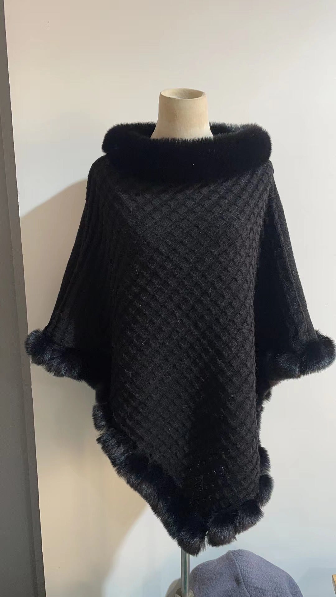 Rex Rabbit Fur-Collar Shawl Cape