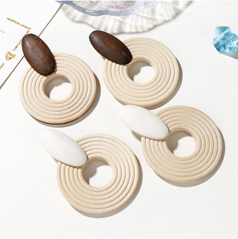 Wooden Thread Round Hoop Earrings For Women