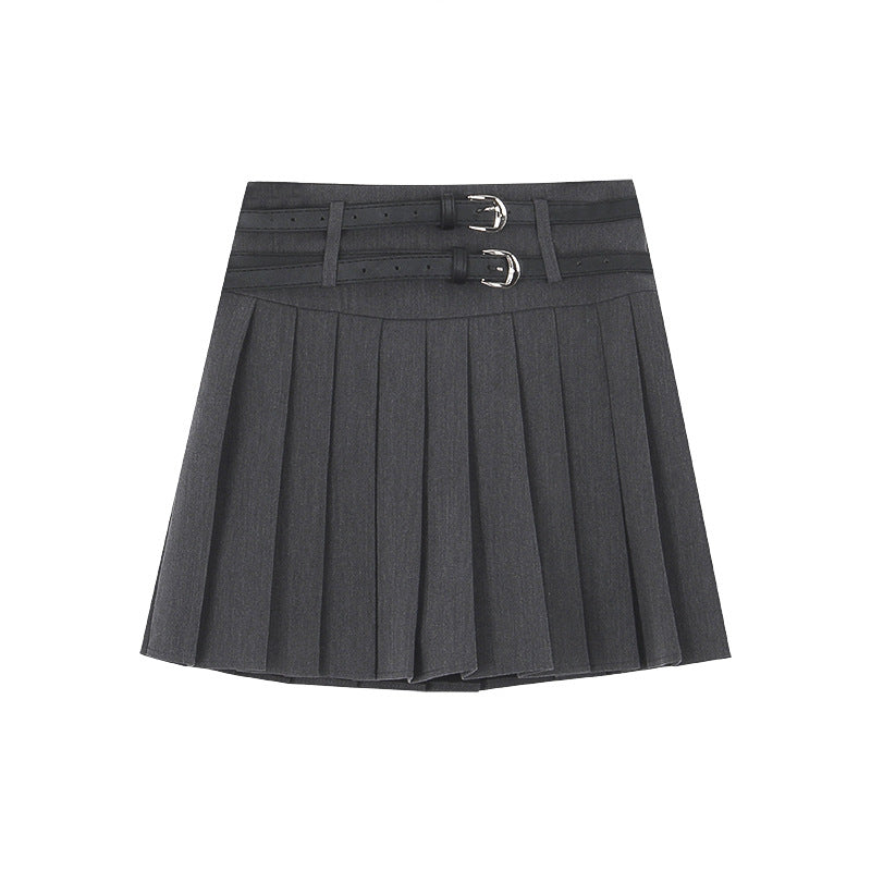 Women's Preppy-Style Design Double-Belt A-Line Skirt