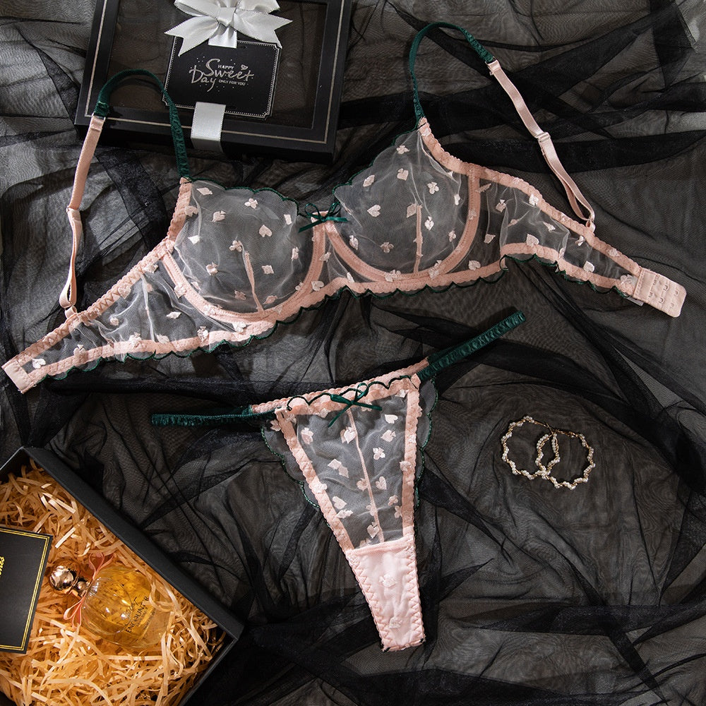 Transparent Lace Underwire Push-Up Lingerie Set