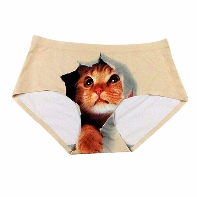 Print Cat Cotton Underwear For Women - 3D