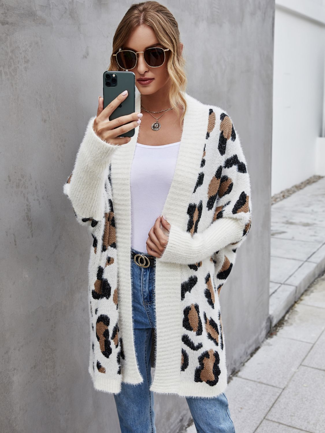 Angel Wings Leopard Pattern Fuzzy Cardigan - US Only