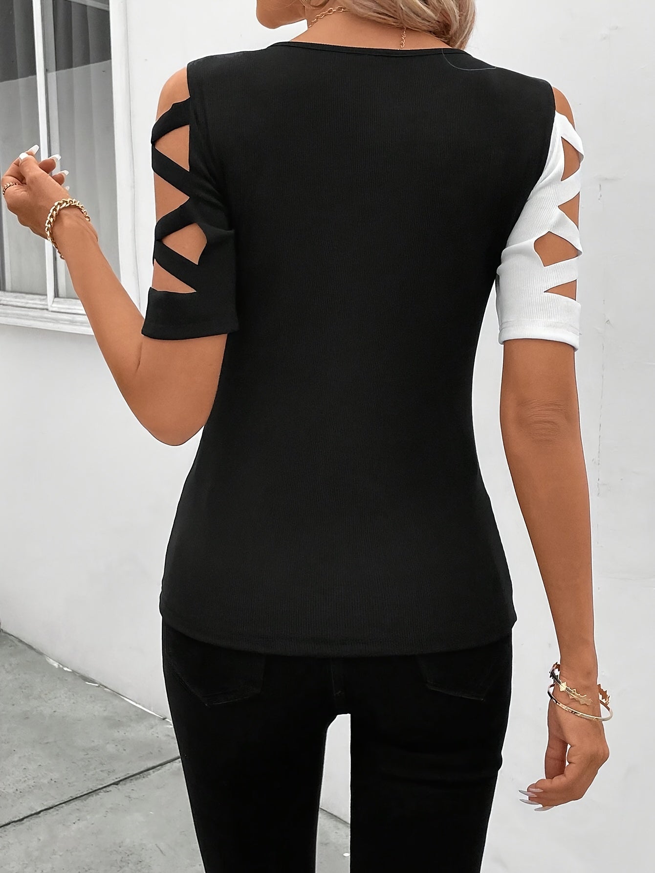 Colour-Block Criss-Cross T-Shirt