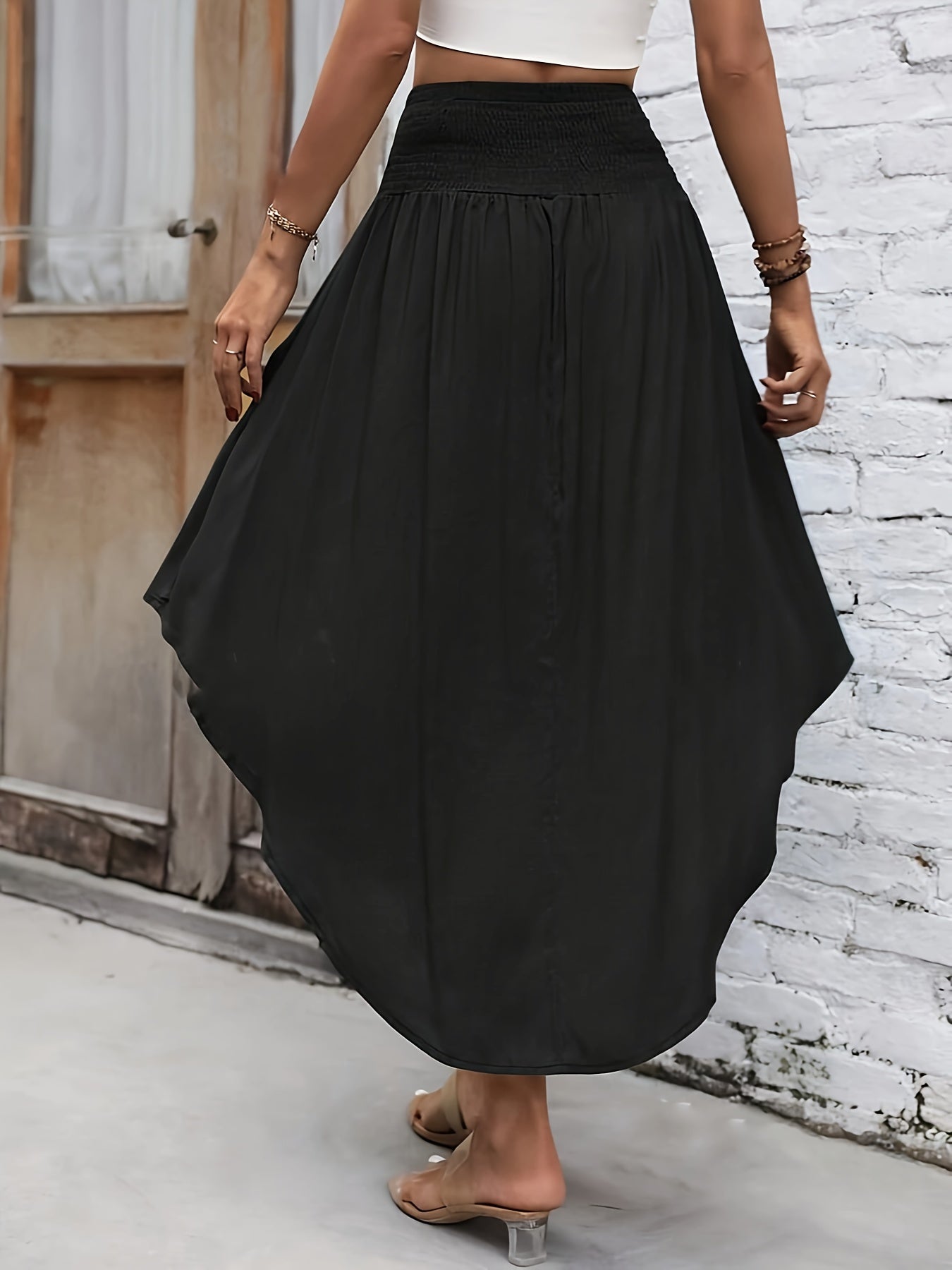 Asymmetrical Hem Shirred-Waist Skirt