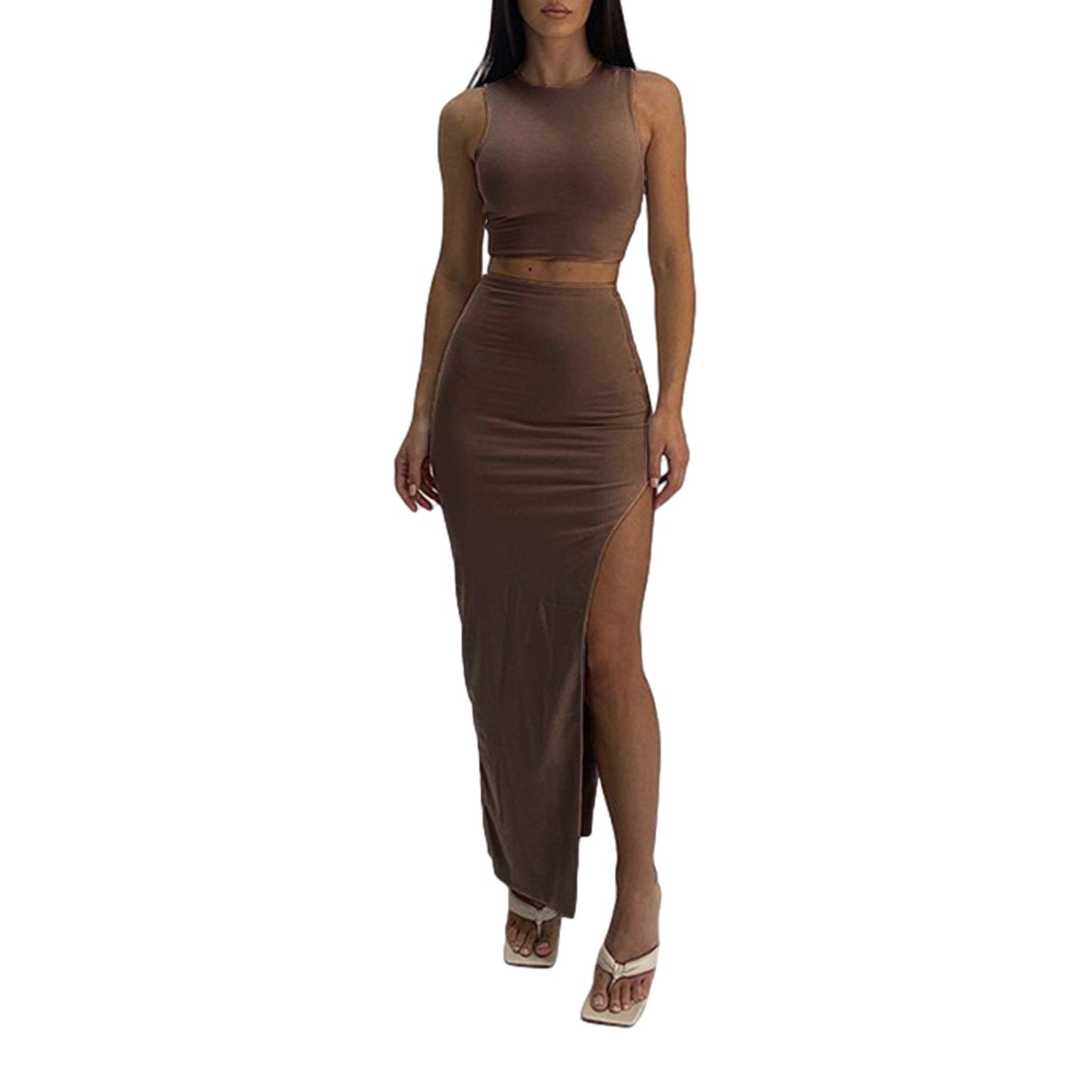 Figure-Flattering Split-Skirt Outfit