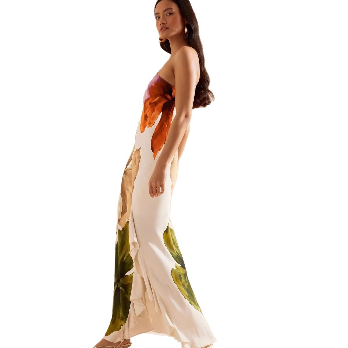 New Oblique-Shoulder Printed Dress