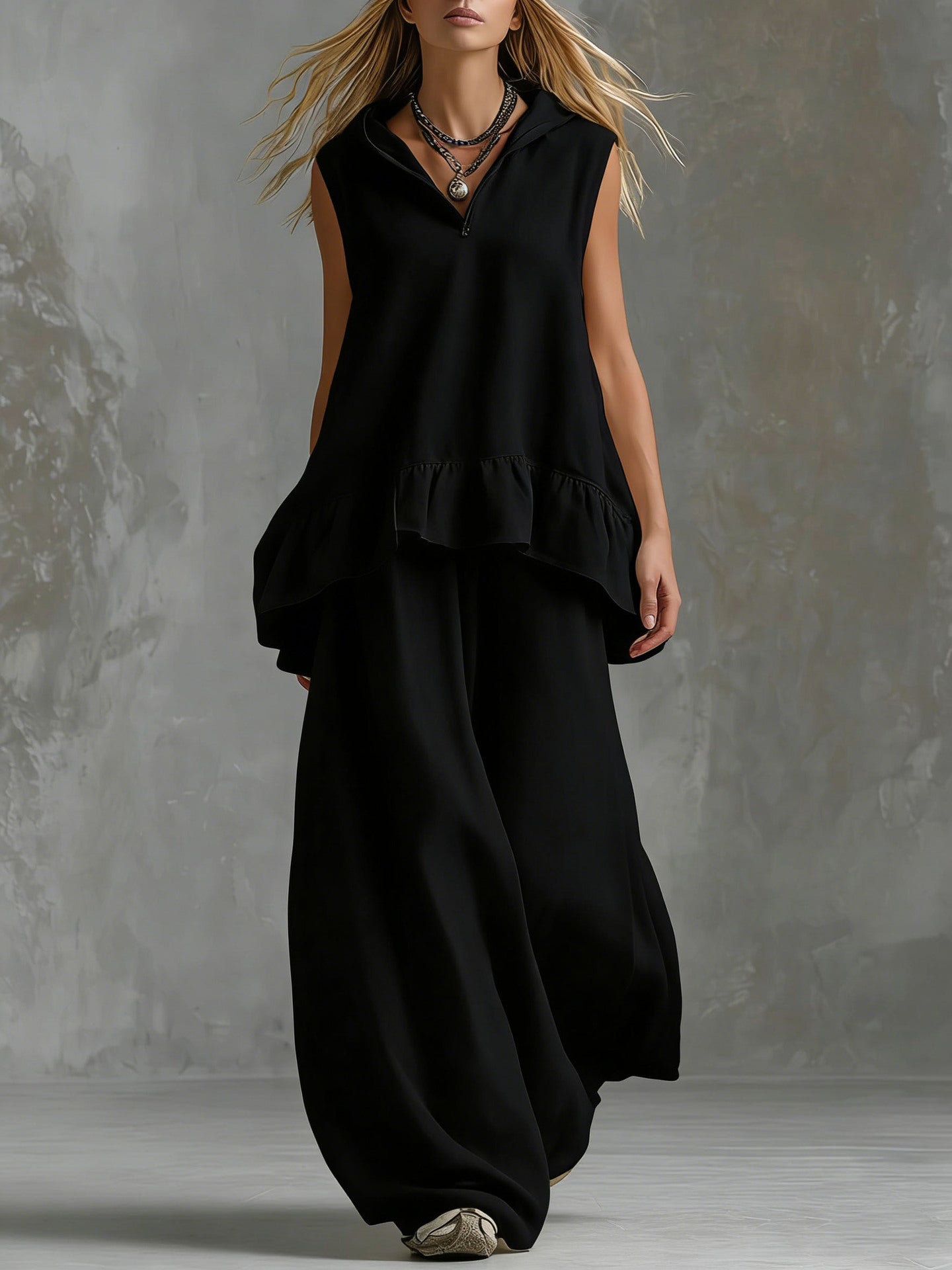 Sleeveless Top & Wide-Leg Pants Outfit