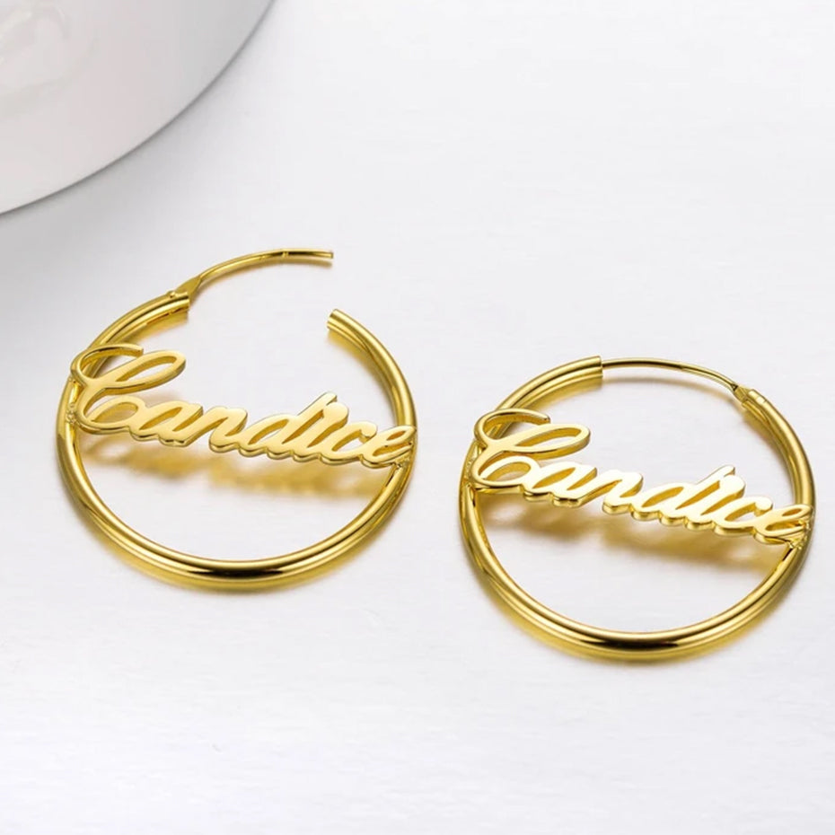 Custom Hoop Earrings For Women - Name Letter Stainless Steel Gold Colour - Personalised Jewellery