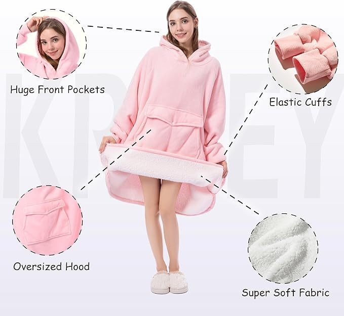 Cosy Blanket Hoodie Sweatshirt With Giant Pocket - US Only