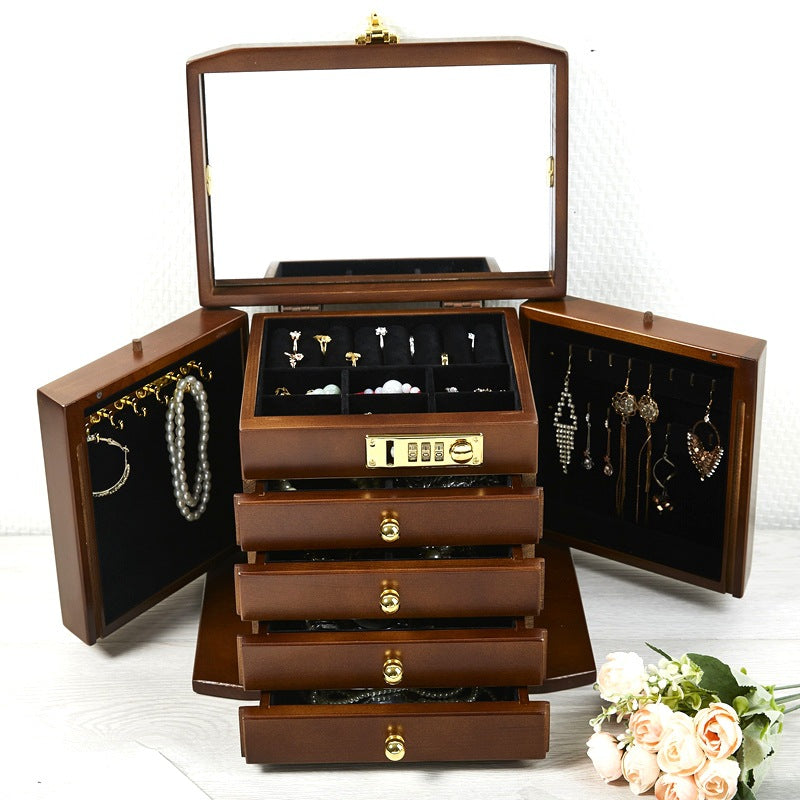 Combination-Lock Solid Wood Jewellery Box