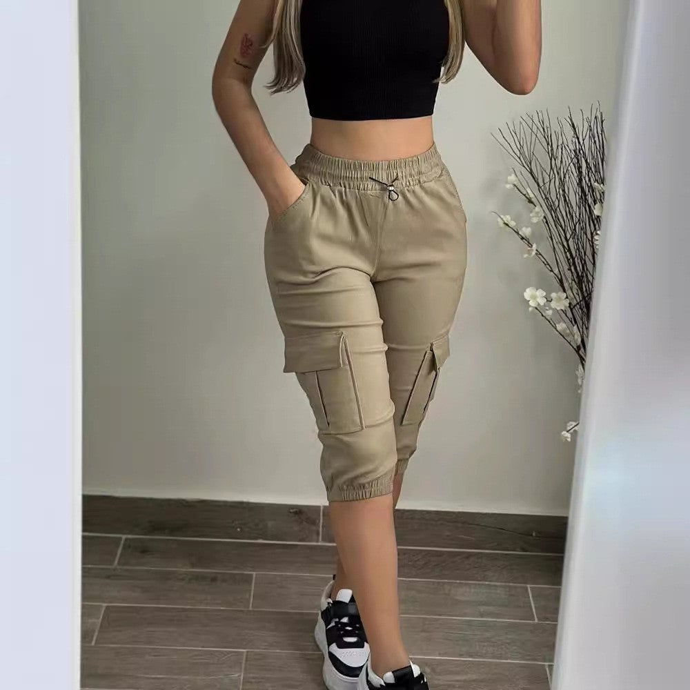 Women's Casual Multi-pocket Solid Color Cropped Pants