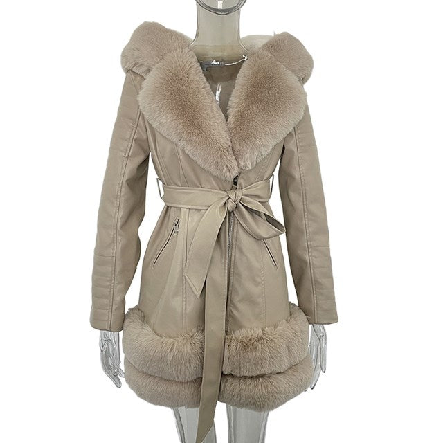 Fur-Collar Leather Coats For Women